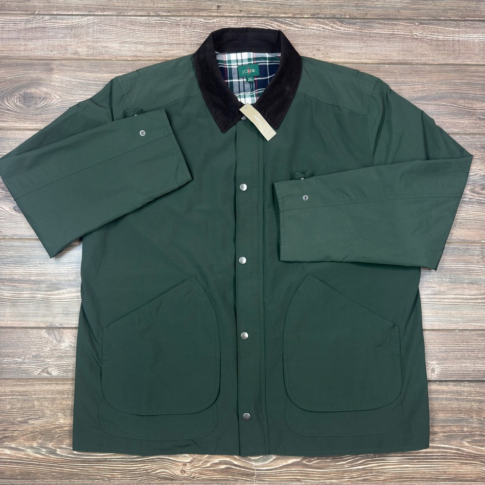 J.Crew Men XXL 60/40 Barn Jacket Green CK979 Plaid Lining Corduroy Collar NWT